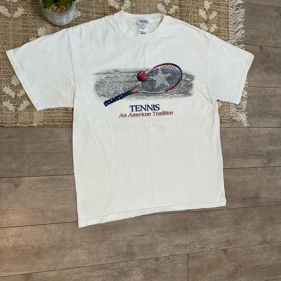 Vintage Galyans Men’s White USA Tennis Graphic Cotton T-Shirt Size Large - Picture 5 of 11